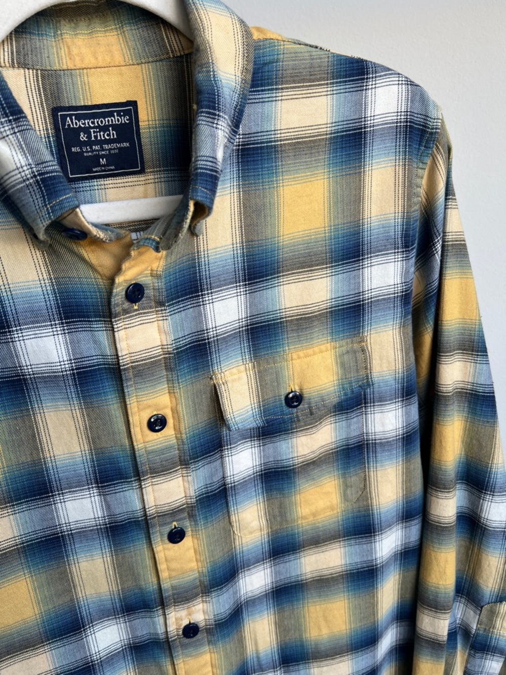 Abercrombie & Fitch Yellow and Blue Plaid Button-Down Shirt - Picture 4 of 7